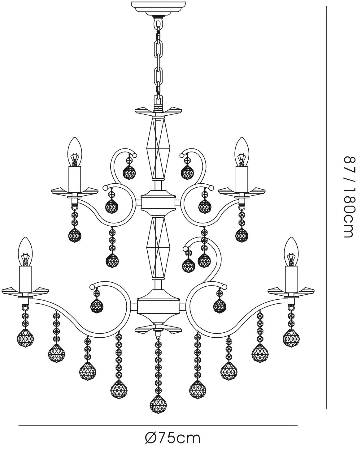 Zinta Polished Chrome Crystal Ceiling Lights Diyas Tiered Crystal Fittings